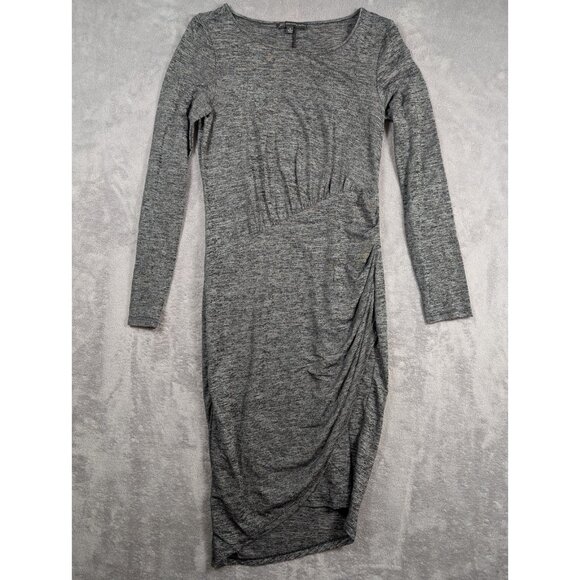 Adrianna Papell Dress Small Midi Heathered Gray Wrapped Hem Ruched Asymmetrical - Picture 1 of 8